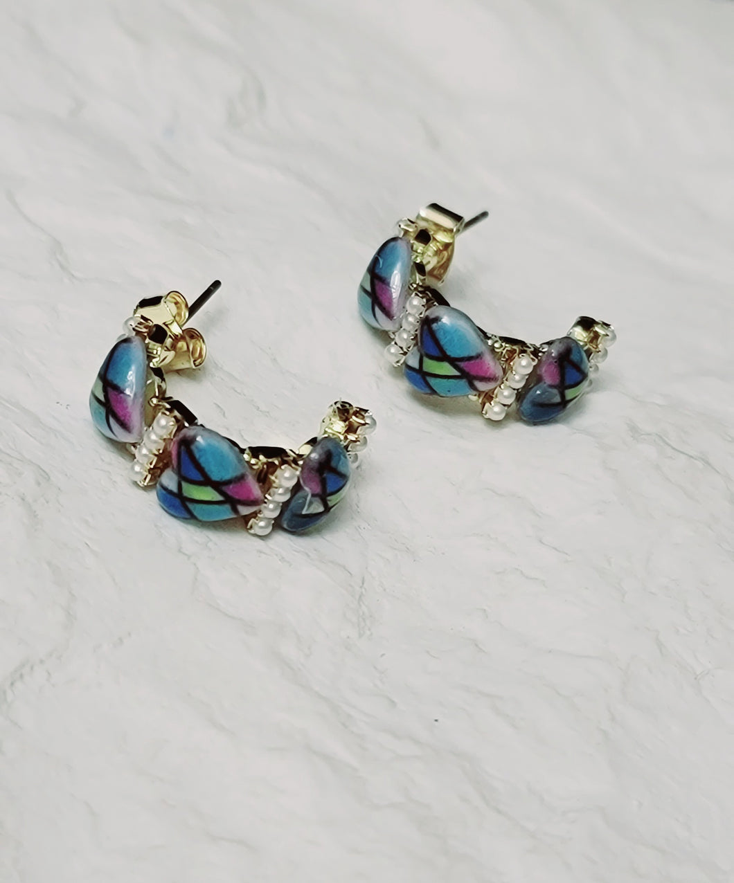 Accessories - Earring : Patched Heart Pair Earring Hoop