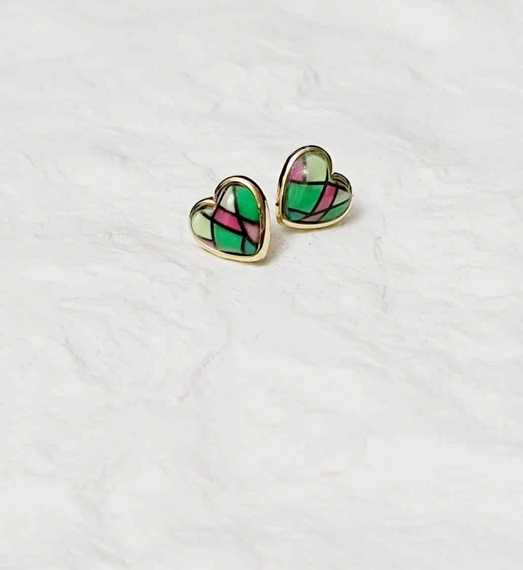 Accessories - Earring : Patched Heart Pair Pierced Earring
