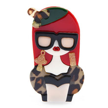 Load image into Gallery viewer, Accessories - Brooch : Posh red Long Straight Hair with a pair of Black frame bold earring Girl Brooch / Batch

