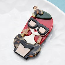 Load image into Gallery viewer, Accessories - Brooch : Posh red Long Straight Hair with a pair of Black frame bold earring Girl Brooch / Batch
