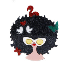Load image into Gallery viewer, Accessories - Brooch : Wild Hair look Lovely Acrylic Lady With Birds Butterfly Brooch / Badges
